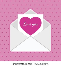 Envelope with heart. Valentine's day. Vector illustration.