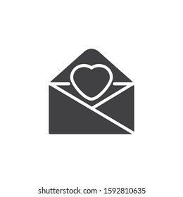 Envelope with heart vector icon. Receive love message filled flat sign for mobile concept and web design. Open love letter glyph icon. Symbol, logo illustration. Vector graphics