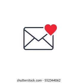 Envelope with heart, vector isolated illustration.