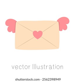 Envelope with heart and wings vector illustration.