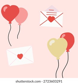 envelope with hearts and ballons
