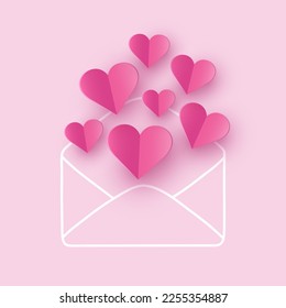 Envelope with hearts. Concept of a love message. Design for Valentine’s Day. Vector illustration