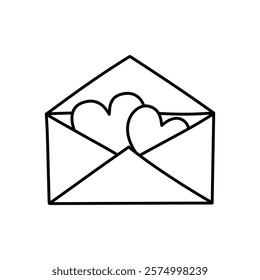 envelope with hearts doodle outline on white background