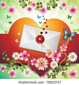 Envelope with hearts, flowers and butterflies for Valentine's day