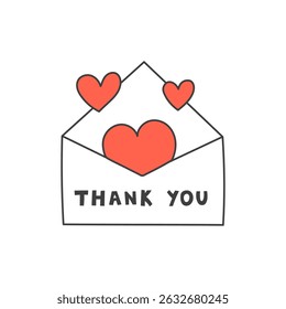 Envelope with Hearts Icon. Romantic mail icon for love letters, thank you notes, and messages. Doodle Vector illustration