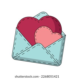 Envelope with hearts inside with embroidery in color