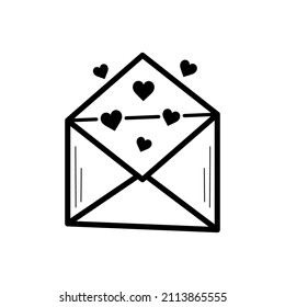 Envelope with hearts. Love letter. Valentine's day concept. Hand drawn sketch style. Isolated vector illustration in doodle style.