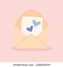 Envelope with hearts. Love letter for valentines day. Romantic cute illustration in flat style.