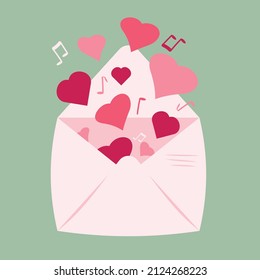 Envelope with hearts and notes.