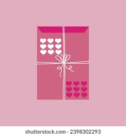 Envelope with hearts on pink background. Valentine's Day celebra