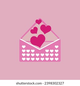 Envelope with hearts on pink background. Valentine's Day celebra