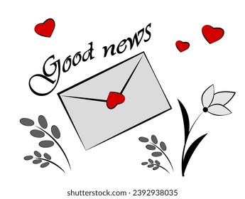 Envelope with hearts on white background. Good news