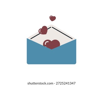 Sobre con corazones sobre fondo blanco. Símbolo de amor para el día de San Valentín, cumpleaños, boda. Para scrapbooking, postales, papel de regalo, telas, Fondo de pantalla. Estilo flate de dibujos animados.