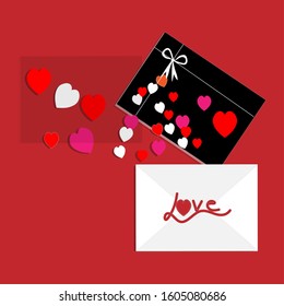 Envelope with hearts shape on red background wallpaper pattern design.Vector illustration.