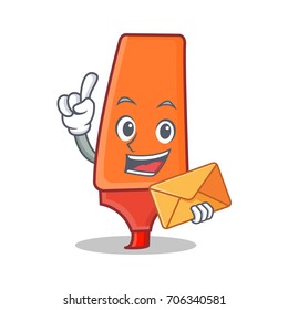 With envelope highlighter cartoon character style