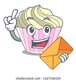With envelope homemade meringue cake on character cartoon