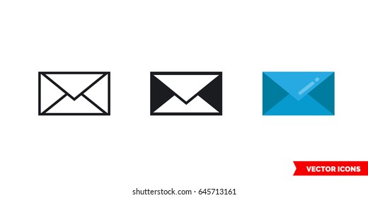 Envelope icon of 3 types: color, black and white, outline. Isolated vector sign symbol.