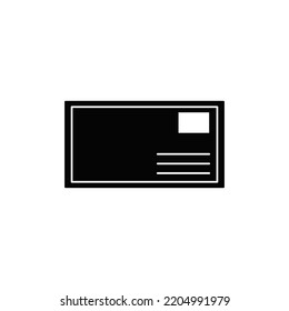 Icono de sobre en glifo plano negro, estilo relleno aislado en fondo blanco