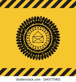 envelope icon black grunge emblem, yellow warning sign. Vector Illustration. Detailed.