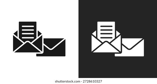 Ícone de envelope em estilo de glifo preto e branco