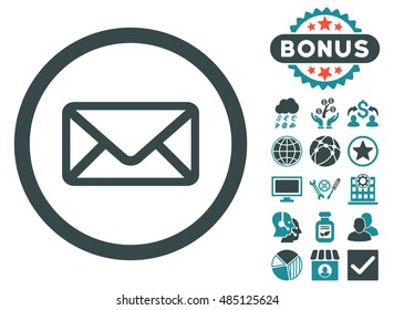 Envelope icon with bonus images. Vector illustration style is flat iconic bicolor symbols, soft blue colors, white background.