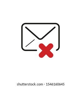 Envelope icon with cancel or delete sign. Envelope icon and close, delete, remove spam symbol. Stock Vector illustration isolated on white background.