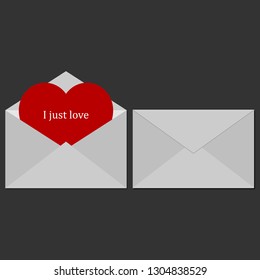 Envelope icon In the envelope is a card with a heart. Vector illustration.