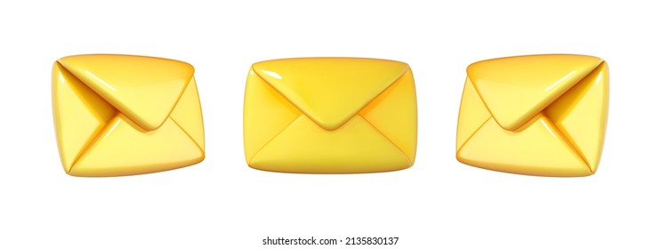 Envelope icon in cartoon 3d style isolated on white background. Vector illustration plastic volumetric yellow Envelope.