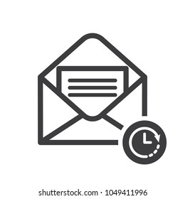 Envelope icon with clock sign. Envelope icon and countdown, deadline, schedule, planning symbol. Vector icon