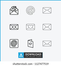 Envelope icon. collection of 9 envelope outline icons such as love letter, at email, mail. editable envelope icons for web and mobile.