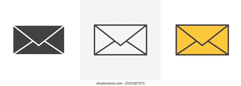 Envelope icon collection in black and colored style.