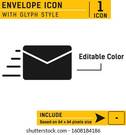 Envelope icon design isolated on a white background. Mail, e-mail, message icon with glyph style. Vector illustration of icons can be used for web and mobile apps. Size and color that can be edited