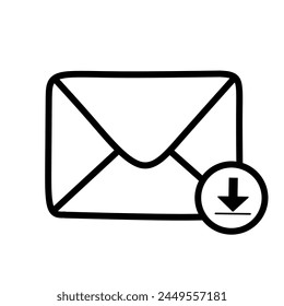 Icono de sobre con flecha abajo, bandeja de entrada o Descarga Símbolo de correo electrónico Icono de línea de Vector