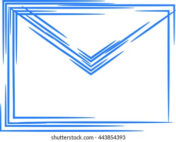 Envelope icon drawn by brush. Blue icon mail. Vector illustration EPS 8