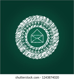 envelope icon drawn chalk emblem, retro style, chalk or chalkboard texture