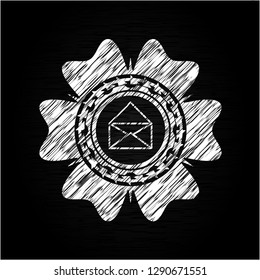 envelope icon drawn chalk emblem, retro style, chalk or chalkboard texture