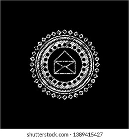 envelope icon drawn chalk emblem, retro style, chalk or chalkboard texture