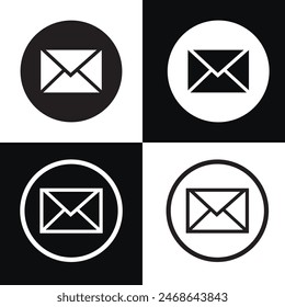 Envelope icon, email message icon - Mail icon button sign, notification new message icons buttons.  isolated on white and black background. Vector illustration . EPS 10 