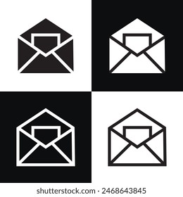 Icono de sobre, ícono de mensaje de correo electrónico - Icono de correo Botón de signo, notificación de nuevos iconos de mensaje Botones. aislado sobre fondo blanco y negro. ILUSTRACIÓN VECTORIAL . EPS 10 