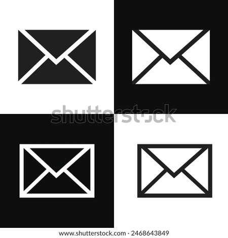 Envelope icon, email message icon - Mail icon button sign, notification new message icons buttons.  isolated on white and black background. Vector illustration . EPS 10 