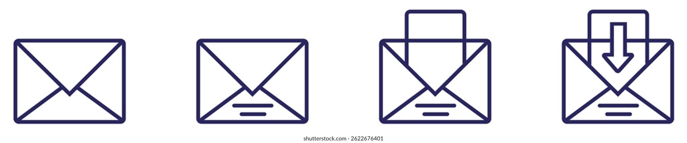 Envelope icon for email messages. Digital inbox symbol for notifications. Mail icon for admin panel notification. Envelope icon for email alert system. Inbox notification icons. Vector illustration