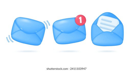 Envelope icon. Email notifications to receive news and online documents. 3D Vector Illustration.