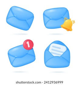 Icono sobre. Notificaciones por correo electrónico para recibir noticias y documentos en línea. Ilustración de vectores 3D.
