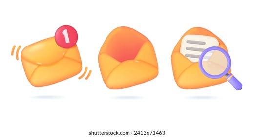 Envelope icon. Email notifications to receive news and online documents. 3D Vector Illustration.