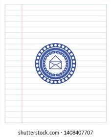 envelope icon emblem draw with pen effect. Blue ink. Vector Illustration. Detailed.