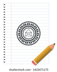 envelope icon emblem with pencil effect. Vector Illustration. Detailed.