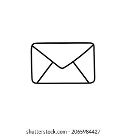 Envelope icon in flat black line style, isolated on white 