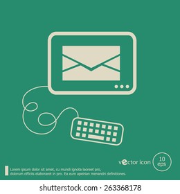 Envelope icon and flat design elements. Line icons for application development, web page coding and programming,  web design, creative process, social media, seo.