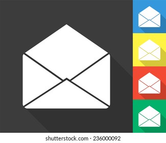 envelope icon - gray and colored (blue, yellow, red, green) vector illustration with long shadow