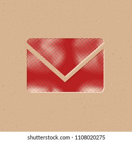 Envelope icon in halftone style. Grunge background vector illustration.